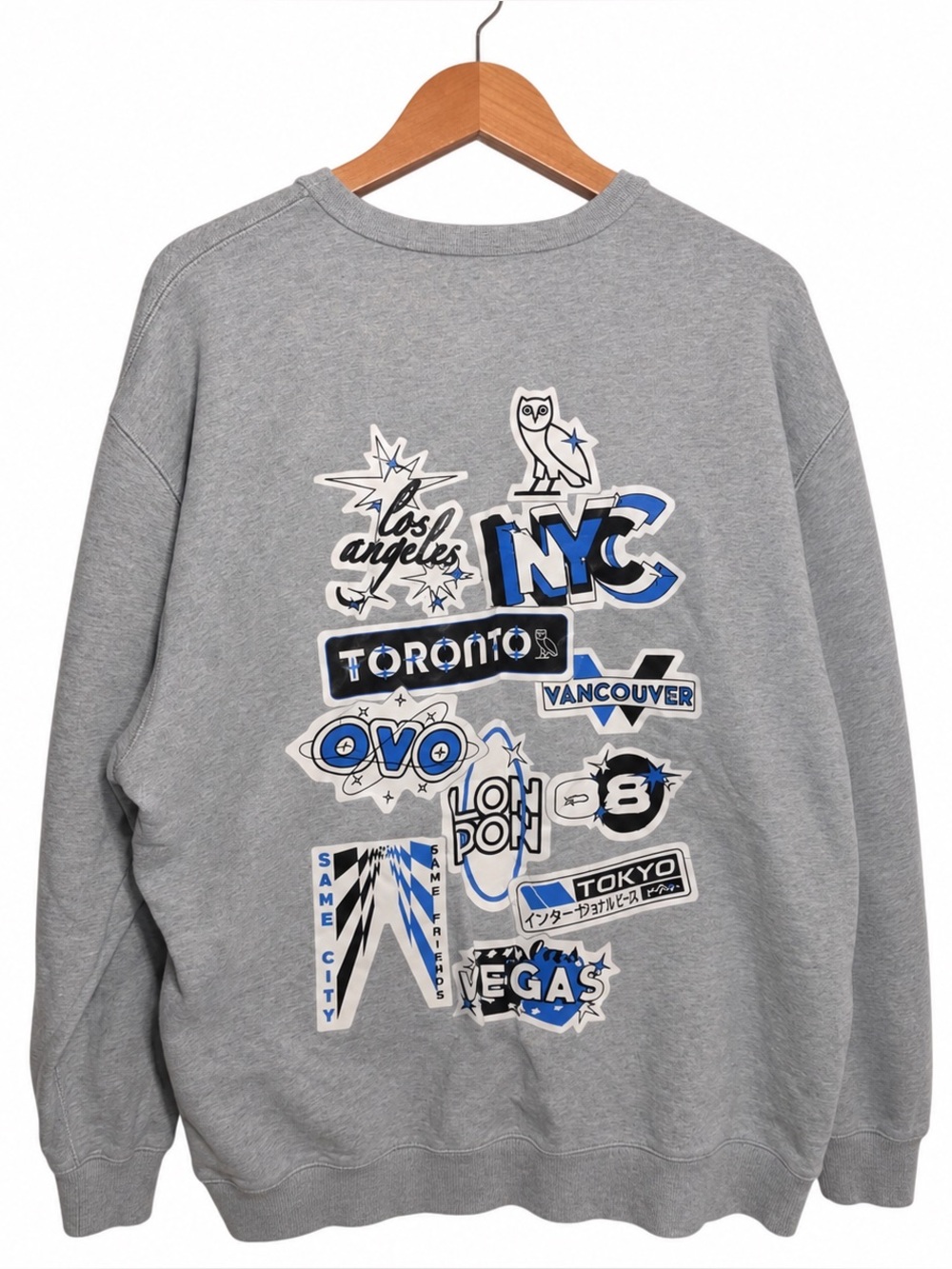 Oversized OVO Light Gray Crewneck with Blue & Black Logo